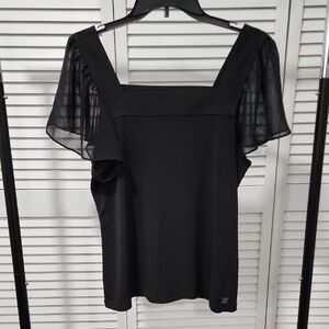 Calvin Klein Black Top, Lightweight, Short Flutter Sleeves. Medium